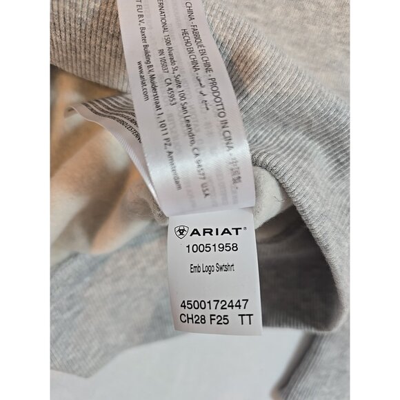 Ariat Womens Logo Spell Out Hoodie Sweatshirt pocket Gray Pink Size L New - Picture 6 of 16